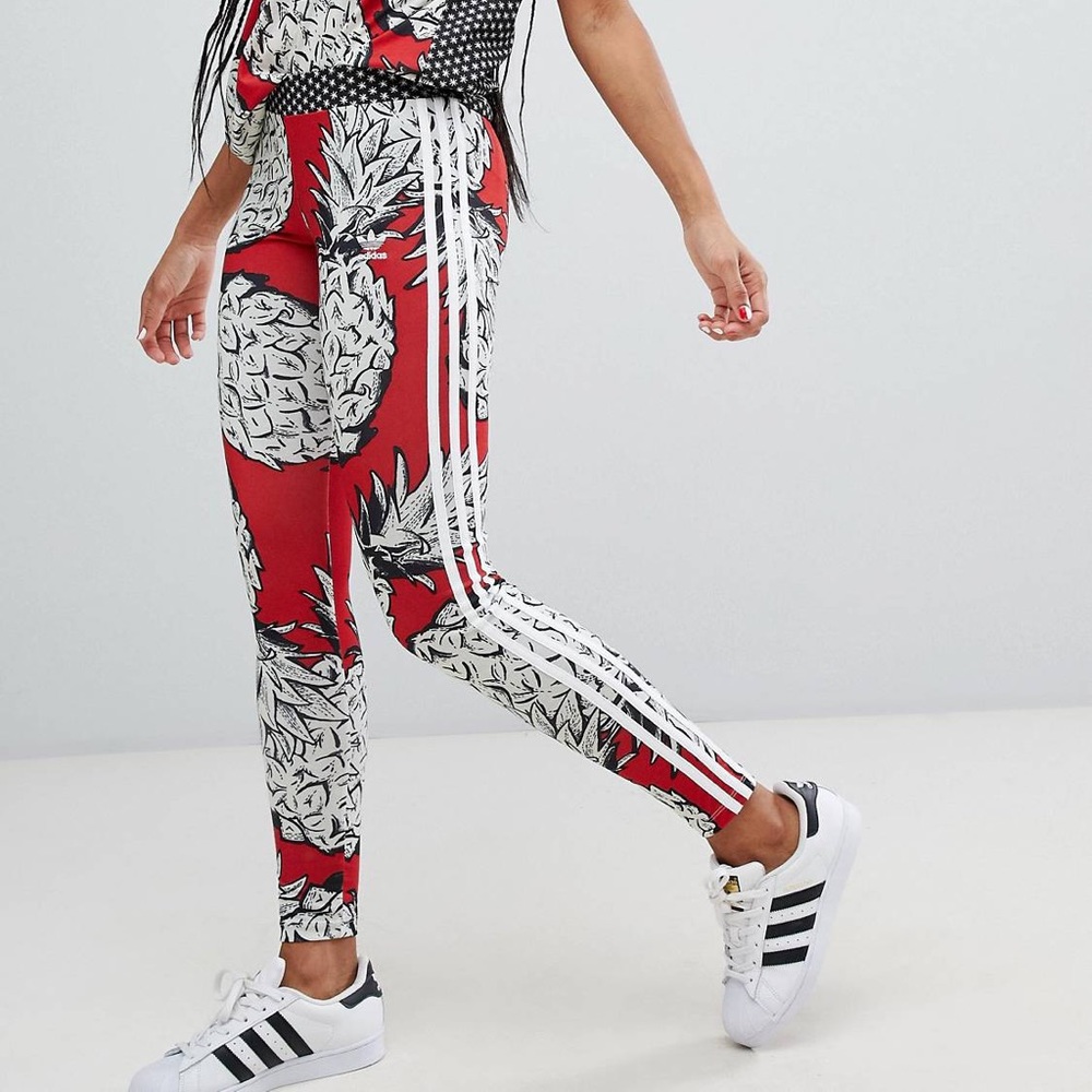 adidas Originals X Farm Three Stripe Leggings In Pineapple Print